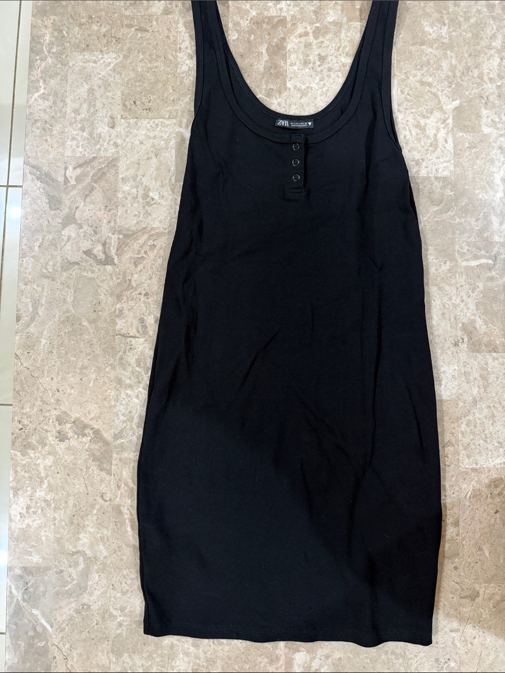 Zara Black Ribbed Henley Tank Dress